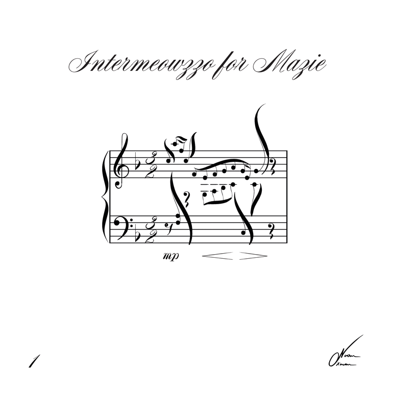 Noteark med tittelen «Intermeowzzo for Mazie», med musikknoter arrangert i form av en katt.