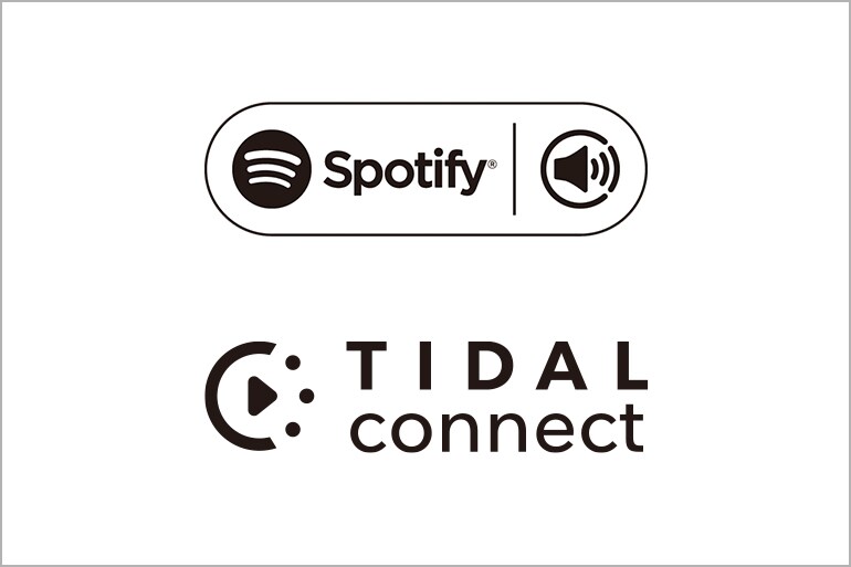 Kompatibilitetsikoner som viser støtte for Spotify Connect og TIDAL Connect