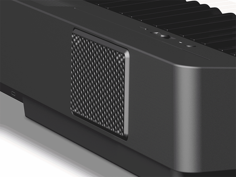 Animation showing sound coming out of the P-145BT’s built-in rear speaker