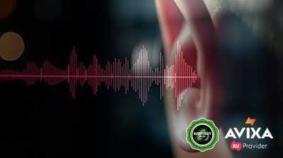 Featured course image for "Yamaha Acoustic Engineering Program - 1. Sound and Hearing Basics", with a visual of an ear and sound waves.