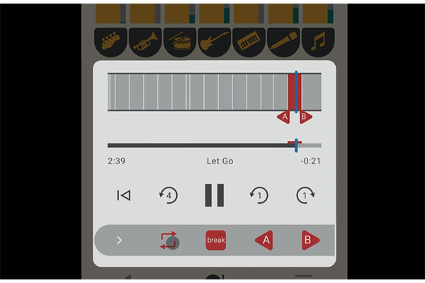 Practice features tailored to skill level, such as changing playback speed and repeat setting.